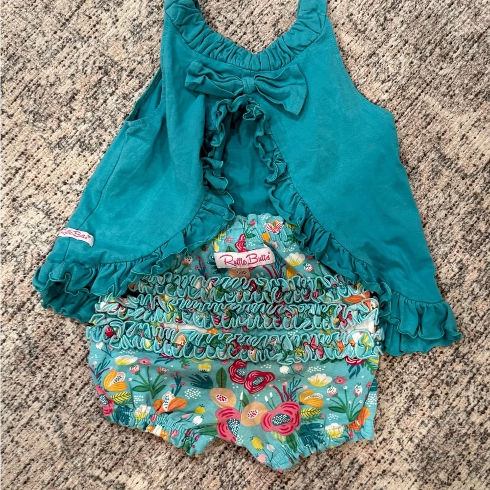 Kids Teal Floral Tank & Bloomers Set